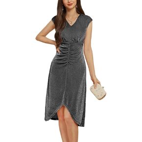 GRACE KARIN Women's V Neck Bodycon Dress Sparkly Glitter Ruched Party Formal Dress Club Cocktail Wedding Guest Dresses