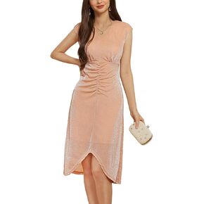 GRACE KARIN Women's V Neck Bodycon Dress Sparkly Glitter Ruched Party Formal Dress Club Cocktail Wedding Guest Dresses