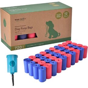 Dog Poop Bags with Dispenser and Leash Clip, Extra-Large, Extra Thick 100% Leak-Proof Pet Waste Bags, Earth Friendly, Unscented, Blue Pink, 720 Count, 13.5x9 in