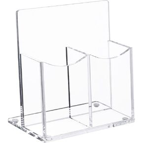 حامل جهاز التحكم عن بعد من الأكريليك الشفاف، حامل أقلام مكتبي مكون من حجرتين حامل أقلام للبطاقة، مجموعة الملحقات الرسمية، 5.9 × 3.5 × 6.3 بوصة in Kuwait