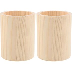 EXCEART Wooden Desk Organiser 2pcs Unfinished Wooden desk pencil organizer toothbrush holder desk organizer Pen Pencil Holder Wooden Stationary Organiser
