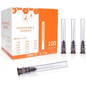 JIBENGAO 25G 1/2 Inch Needle (25g 13mm), 100Pcs Individually Wrapped Lab Needles