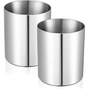 2 Packs Silver Pen Holder for Desk, SUS304 Stainless Steel Heavy Duty Pen Holder Stand,Cylinder Pencil Holder,Desktop Stationery Organizer