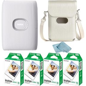 Fujifilm Instant Mini Link 2 Smartphone Printer + Fuji Instant Mini Film (40 Sheets) - BluebirdSales Carrying Case and Microfiber Cleaning Cloth, Instant Mini Link Printer Bundle (Ash White) in Kuwait