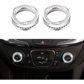 1797 for Chevy Chevrolet Equinox Accessories 2018-2022 Bling AC Knobs Caps Ring Air Conditioner Radio Volume Covers Stickers Decals Silver Crystal Pack of 2