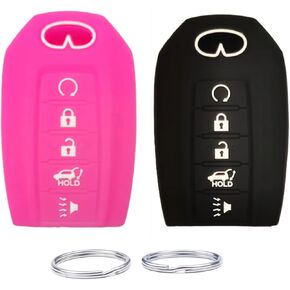 Silicone Smart Key Fob Cover Compatible with 2022 2021 2020 2019 Infiniti QX60 QX50 Q50 KR5TXN7（5 Buttons） (Rubber, Black+Rose red)