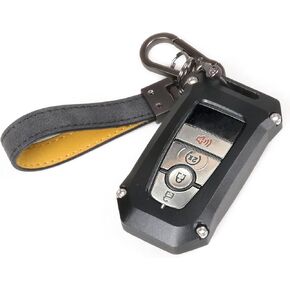 Fit for Ford Key Fob Cover Keychain Compatible with 2021 2022 2023 2024 Ford Bronco Bronco Sport F150 Key Chain Case Key Holder Aluminum Shell with Leather Lanyard Accessories 1 Pack Red