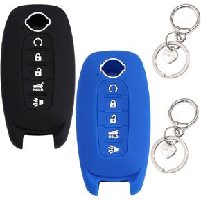 Lcyam Silicone Key Fob Cover for Kicks Ariya 4 Button Compatible with Nissan 2023 2024 Car Accessories (Black Blue)