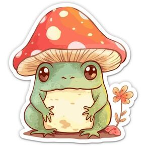 Mushroom Frog Sticker - 3" Laptop Sticker - Waterproof Vinyl for Car, Phone, Water Bottle - Cute Boho Frog Decal
