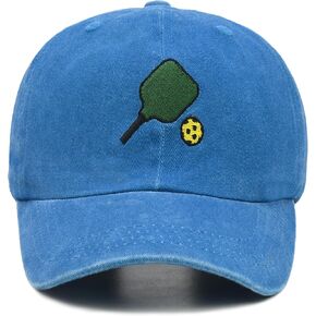 Pickleball Hat,Adjustable Washed Denim Embroidered Pickleball Racket Cap for Men Women Pickleball Fan