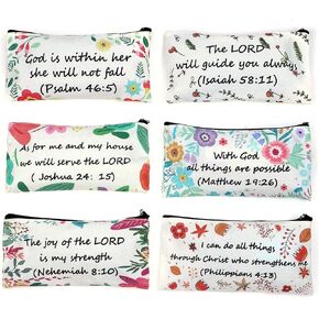 6Pcs Bible Pencil Bags Inspirational Quote Bible Verse Pencil Case Pouch Pen Holder Multi-Function Storage Zipper Bags for Bible Journaling Study Supplies School Office Stationery Bags