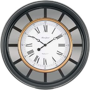 Kiera Grace Wall Clock, 20 Inch, Everett Black & Brushed Copper Bezel Wall Clocks Battery Operated, Silent Vintage Roman Numeral Farmhouse Decor for Living Room, Kitchen, Bathroom