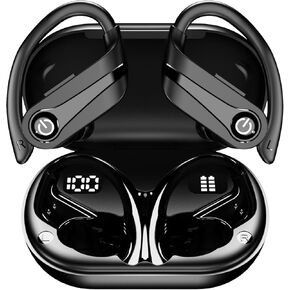 JIECAN Wireless Earbuds 72H Headphones with Mic Over Ear Bluetooth 5.3 USB-C Fast Charge, Button Control, IPX7 Waterproof Earphones with Hooks for Sports Commute Workout for iPhone Android