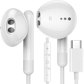 USB C Headphone, USB Type C Wired in-Ear HiFi Digital Earphones with Mic Stereo Bass Noise Canceling Earbuds Compatible with iPhone 15/15Pro, Galaxy S23/S23 Ultra/S22/S22+/S21FE/A53, Pixel 7/7Pro/6/5