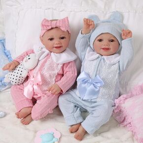 BABESIDE Lifelike Reborn Baby Dolls Twins Girls, 17 Inch Cute Soft Vinyl Realistic-Newborn Baby Dolls Poseable Real Life Lifelike Baby Dolls w/Doll Accessories for 3+ Year Old