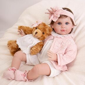 Reborn Baby Dolls, 22 Inch Lifelike Reborn Baby Doll Girl, Realistic Smiling Dolls That Look Real, Soft Weighted Vinyl Christmas Reborn Dolls Set for Kids Age 3+