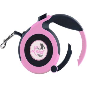 Retractable Dog Leash - The Worlds First Easy One Step Locking Handle to Quickly Tie Your Dog Anywhere. 16 Ft Length. 110lbs for Small to Large Dogs (Bubblegum Pink)