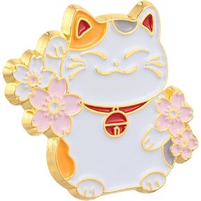 Amosfun 1pc Japanese Style Brooch Maneki Cat Pin Cherry Blossom Enamel Pins Brooch Maneki Brooch Cat Enamel Pin Cartoon Brooch Pins Bags Miss Cherry Blossoms Zinc Alloy