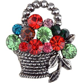 Alilang Silvery Tone Shine Colorful Rhinestones Spring Floral Basket Brooch Pin