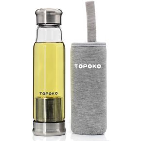 TOPOKO 18.5 Ounce Top Level Quality Stylish Environmental Borosilicate Glass Water Bottle With Nylon Sleeve - Tea Infuser Bottle Eco-Friendly Ideal Gift for Parents Friends Black/Grey/Pink