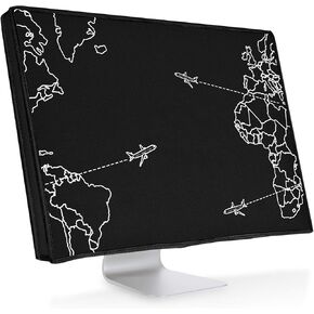 kwmobile Computer Monitor Cover Compatible with 27-28" monitor - Travel & Explore White / Black