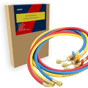Refrigerant Charging Hose Set, 3 Pack with Ball Valves, 72 inches, 1/4 inch Hoses