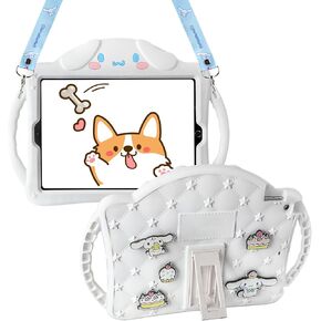 WESADN for iPad 9th Generation Case 8th 7th Gen with Shoulder Straps Handle Kickstand Silicone iPad 10.2 Case for Kids Girls Boys Cute Protective Tablet Cover for iPad 2021 2020 2019 10.2 Inch White