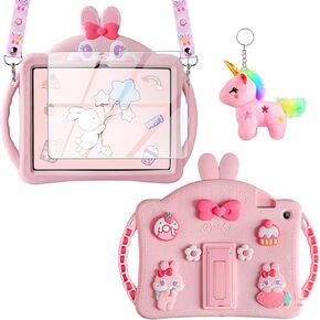WESADN for Samsung Galaxy Tab A9+/ A9 Plus Case for Kids Girls with Screen Protector Lanyard Kickstand Keychain Cute Rabbit Silicone Tablet Cover for Galaxy Tab A9 Plus 11 Inch 2023 Purple