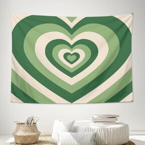 Yopurec Retro Sage Green Heart Tapestry 70S Hippie Style Psychedelic Cute Preppy Banner For Teen Girl Bedroom College Dorm Home Living Room Party Decor 29X37 In