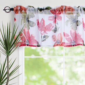 Kitchen Valances for Windows, Farmhouse Kitchen Curtains, Floral Window Valances for Living Room, Semi Sheer Fancy Valance Curtains, Rod Pocket Kitchen Curtain Cafe Curtains 18 Inch Length