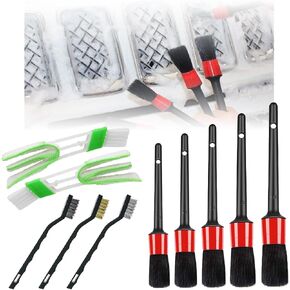 9PCS Auto Car Detailing Brush Set - Complete Interior Cleaning Kit for a Spotless, Auto Detailing Set Includes 5 Boar Hair Detail Brush, 3 Wire Brush & 1 Vent Brush for Cleaning Car Exterior Interior