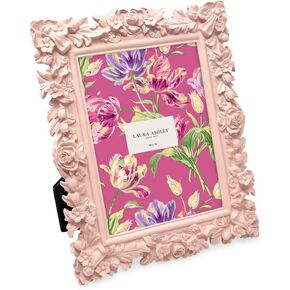 Laura Ashley 5x7 Pink Floral Textured Hand-Crafted Resin Picture Frame with Easel, for Tabletop & Wall Display, Decorative Floral Design Home Décor, Photo Gallery, Art & More (5x7, Pink)