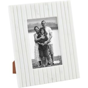 Mud Pie 5X7 White Stripe Marble Frame; 10 3/4" x 8 3/4"