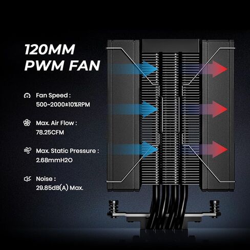 ID-COOLING FROZN A410 DK CPU Cooler, All-black Layout Single Tower with 2x120mm FDB Fans in a Push-pull Configuration, Noninterference with RAM, Compatible with Intel and AMD latest Sockets in Kuwait