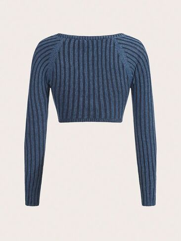 SHENHE Women's Square Neck Ribbed Knit Long Sleeve Sexy Fitted Super Cropped Sweater in Saudi Arabia