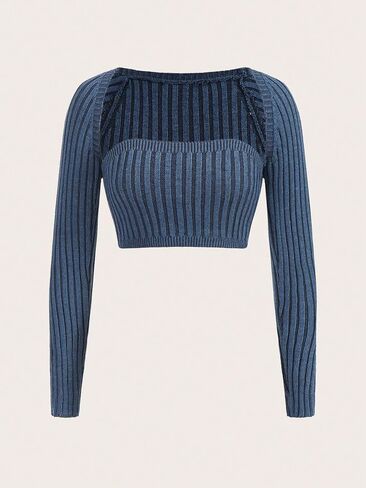SHENHE Women's Square Neck Ribbed Knit Long Sleeve Sexy Fitted Super Cropped Sweater in Saudi Arabia