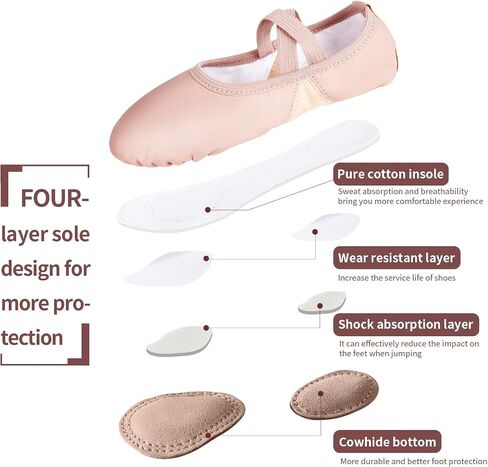 Dance Shoes for Women Breathable Leather Ballet Slippers Flats Split Sole for Adult in Saudi Arabia
