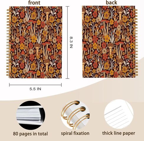 Mushroom Notebook Journal,Hippie Mushroom Gifts for Women,Mushroom Lover Gifts,Vintage Reading Journaling Notebooks for Work Office School Student Teacher,Hardcover Spiral Notebook 5.5x8.3 in Saudi Arabia