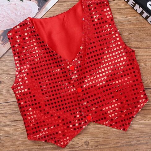Kids Boys Girls Shiny Sequins Vest Shirt Jazz Hip-hop Dance Jacket Waistcoat Stage Performance Costume Accessory in Saudi Arabia