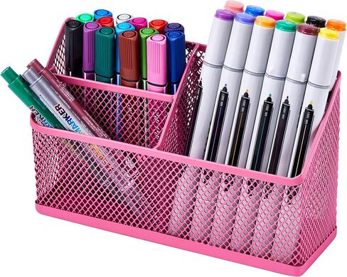 LockerMate Magnetic Pencil Holder, Locker Organizer with 3 Mesh Storage Compartments, Black in Saudi Arabia