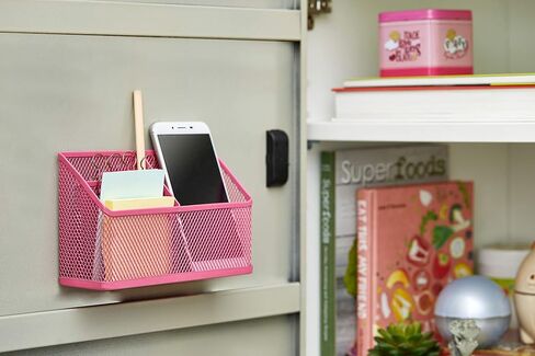 LockerMate Magnetic Pencil Holder, Locker Organizer with 3 Mesh Storage Compartments, Black in Saudi Arabia