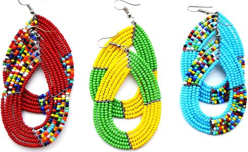 ER5 Masai Beaded Earrings African Maasai Earrings Masai Ladies Earrings Bead Earrings Handmade African Earrings Kenya Culture Zulu Bead Maroon Green/Yellow Ocean blue in Saudi Arabia
