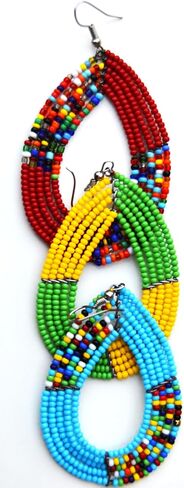 ER5 Masai Beaded Earrings African Maasai Earrings Masai Ladies Earrings Bead Earrings Handmade African Earrings Kenya Culture Zulu Bead Maroon Green/Yellow Ocean blue in Saudi Arabia