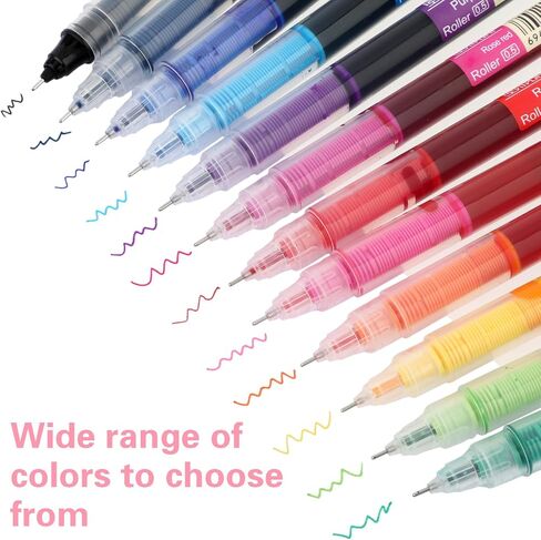Cobee Liquid Ink Rollerball Pen,12 Colored Rolling Ball Pens 0.5mm Quick Drying Pen Bright Multicolor Gel Ink Ball Point Pen for Journaling Note Taking Sketching Art in Saudi Arabia