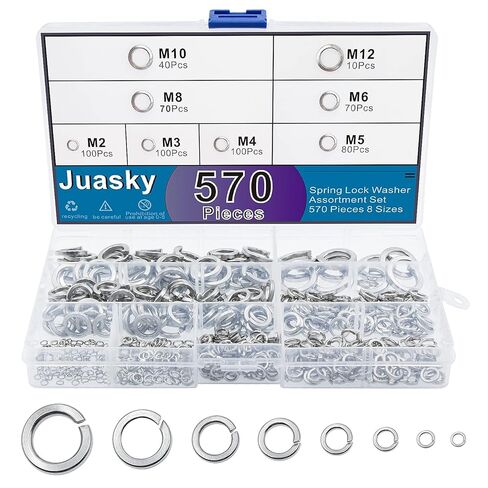 مجموعة 570 قطعة 304 من الفولاذ المقاوم للصدأ بقفل زنبركي، 8 مقاسات - M2 M3 M4 M5 M6 M8 M10 M12 in Kuwait