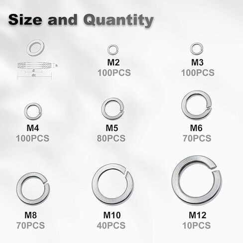 مجموعة 570 قطعة 304 من الفولاذ المقاوم للصدأ بقفل زنبركي، 8 مقاسات - M2 M3 M4 M5 M6 M8 M10 M12 in Kuwait