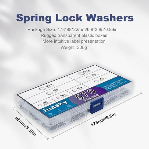 مجموعة 570 قطعة 304 من الفولاذ المقاوم للصدأ بقفل زنبركي، 8 مقاسات - M2 M3 M4 M5 M6 M8 M10 M12 in Kuwait