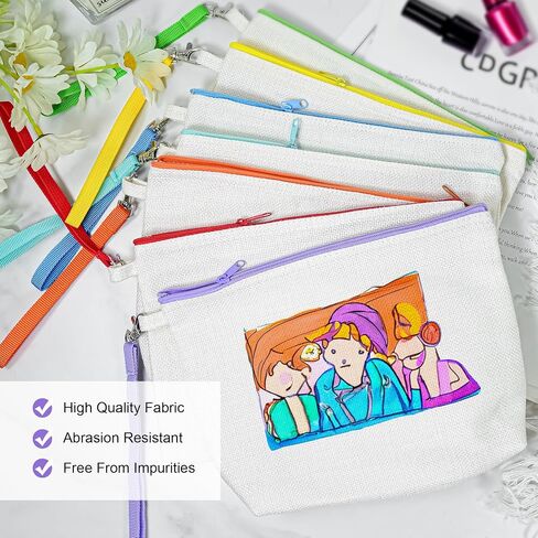 AGH 28pcs Sublimation Makeup Bags Blanks Colorful, Canvas Makeup Bags Bulk with Wristband Lanyards & Widened Bottom, Plain Blank Makeup Bag Personalize for Vinyl Projects DIY Craft Zipper Pencil Bags in Saudi Arabia