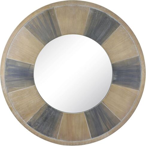 مرآة حائط خشبية مستديرة ثلاثية الألوان من Stonebriar مقاس 27.5 بوصة مع شماعة مرفقة، ديكور ريفي مزخرف لغرفة المعيشة وغرفة النوم والحمام والممر والمدخل in Kuwait