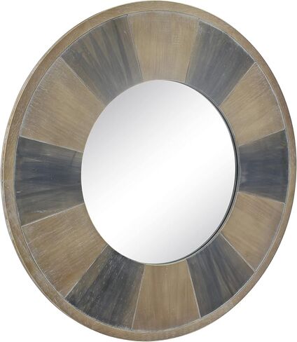 مرآة حائط خشبية مستديرة ثلاثية الألوان من Stonebriar مقاس 27.5 بوصة مع شماعة مرفقة، ديكور ريفي مزخرف لغرفة المعيشة وغرفة النوم والحمام والممر والمدخل in Kuwait